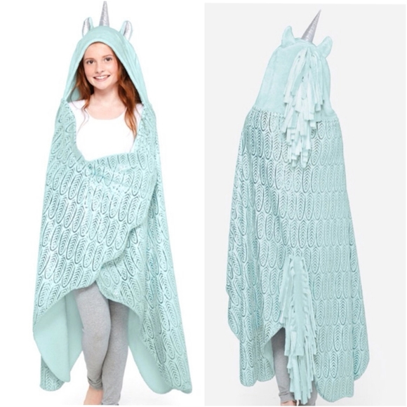 Justice Other - Justice girl's teal hooded unicorn cozy blanket robe